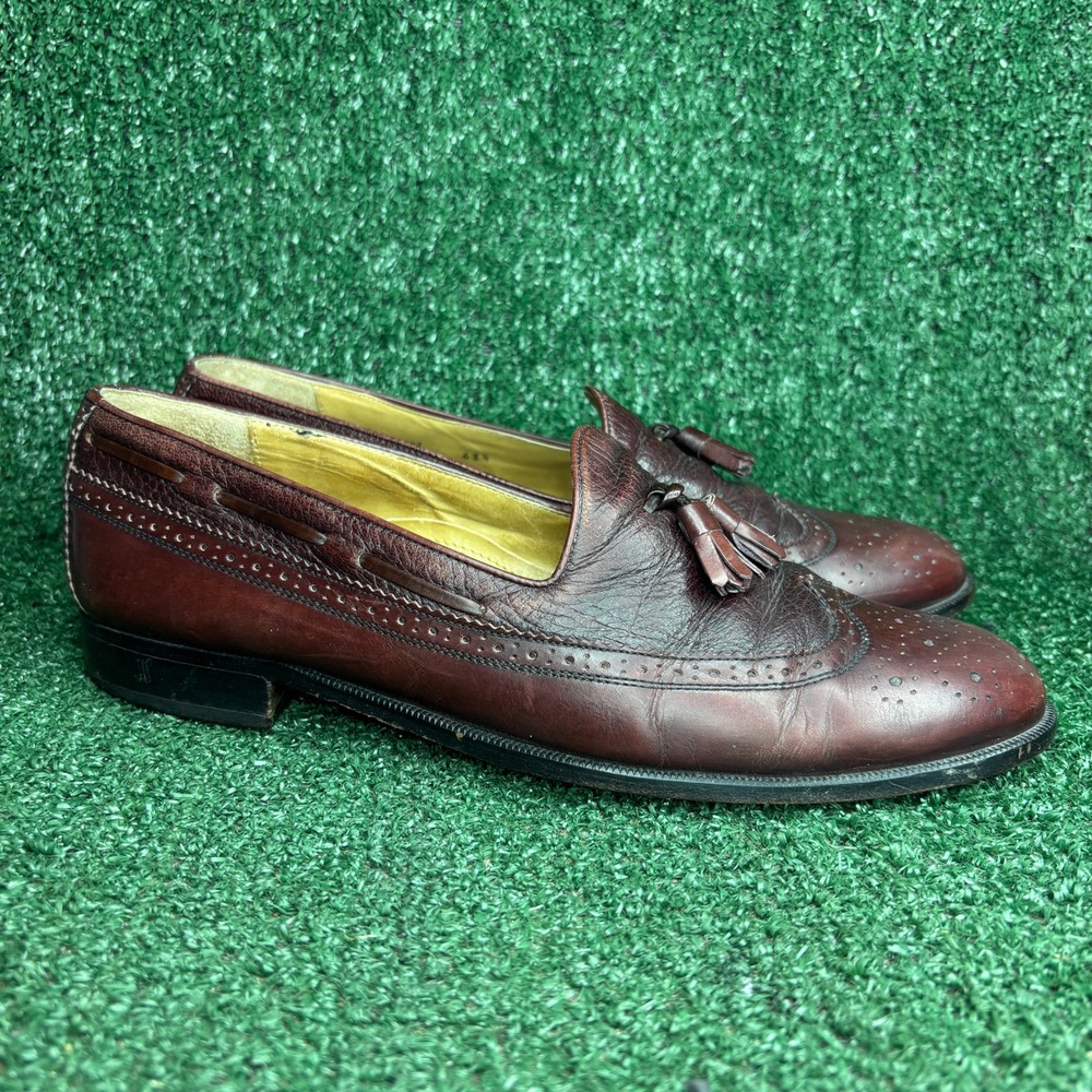 Bally Pivot Wingtip Tassel Brogue Classic Dress Loafers Burgundy Mens Shoes 10.5